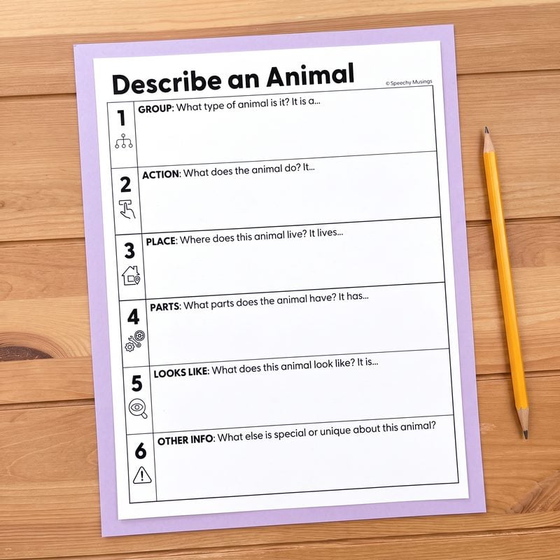 Open ended Describe an Animal worksheet from the Bears Themed Language Unit