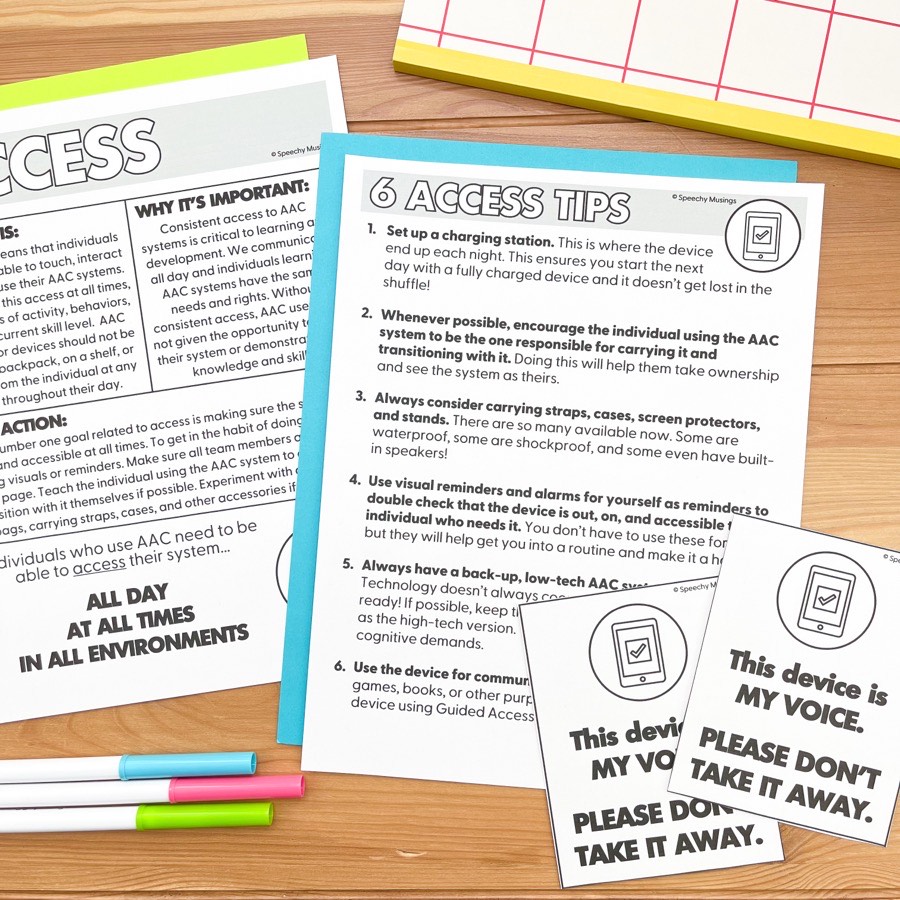 AAC access tips page and device cards