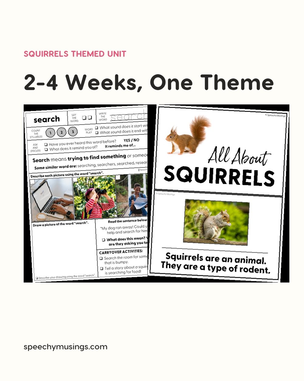 Squirrels Themed Language Therapy Unit pages on fall leaves